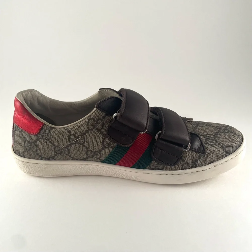 Gucci Kids Unisex Supreme Line Sherry Line Velcro Ace Sneakers Size 34